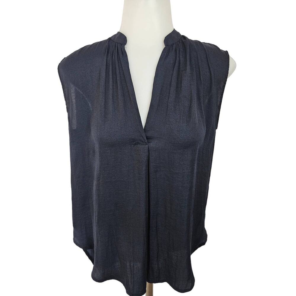 🆓 FREE Ann Taylor Loft Blue Split Neck Sleeveless Blouse sz Extra Small Basic